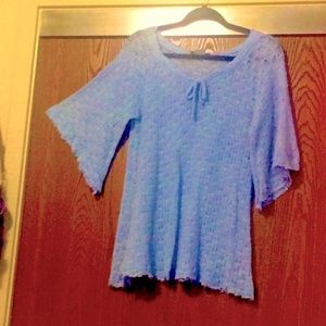 Lacy crochet swing sweater tunic flare EUC soft Rare open weave Club soda 80s